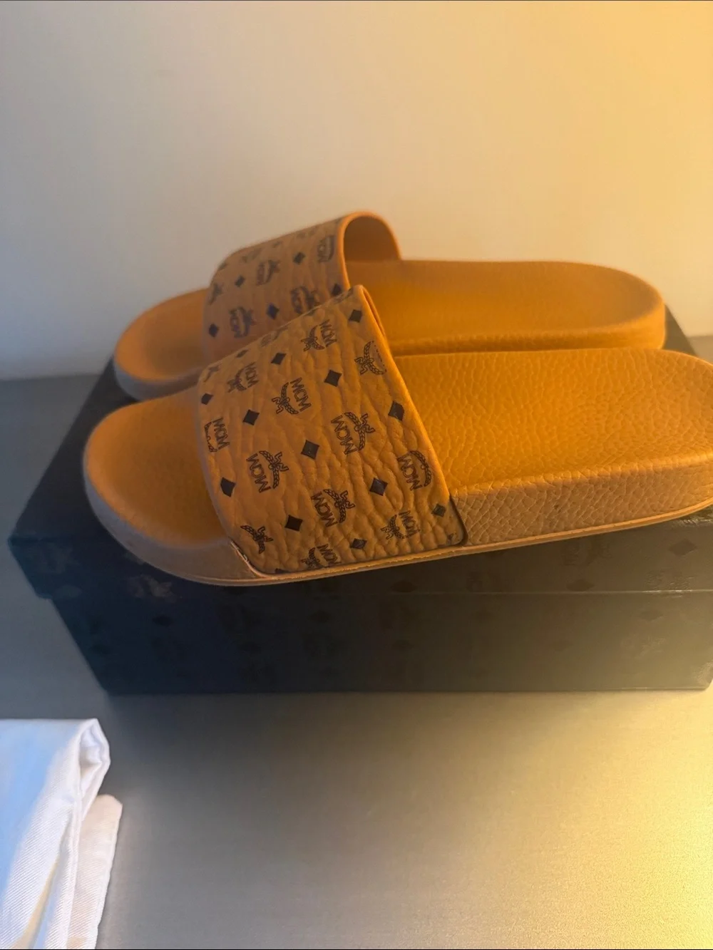 MCM Cognac/Tan Logo Slide Sandals